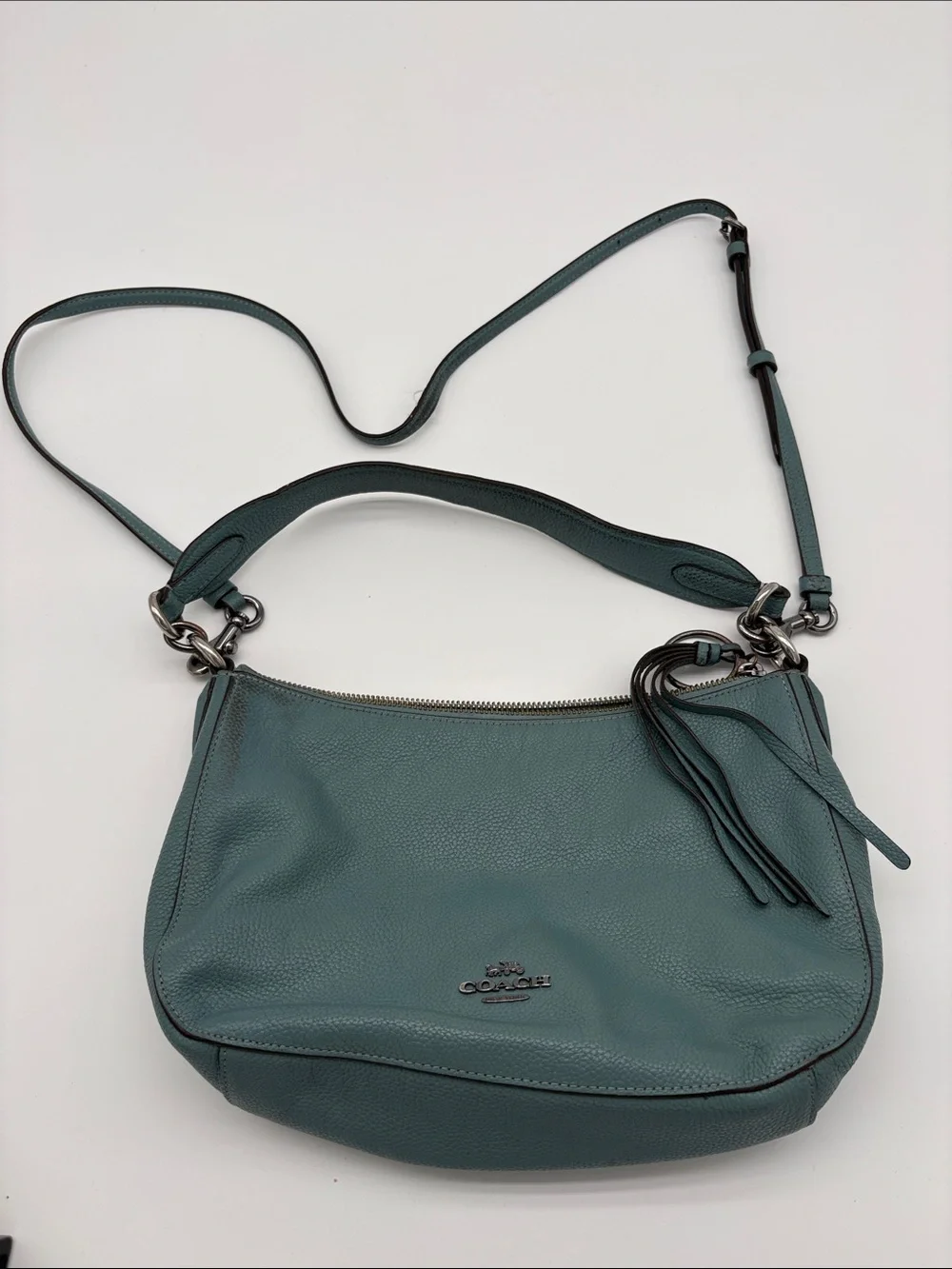 Coach Sutton Teal Pebbled Leather Detachable Crossbody Strap BLEMISH